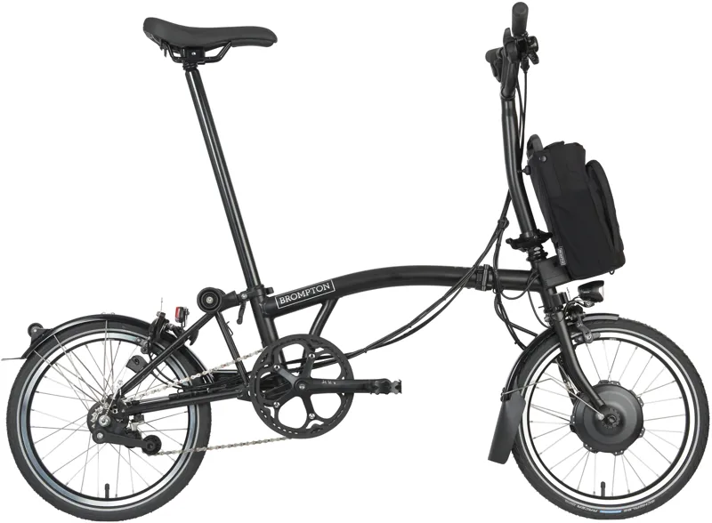 Brompton Electric C Line Mid Bar in Matt Black 4 Speed with Pannier Rack
